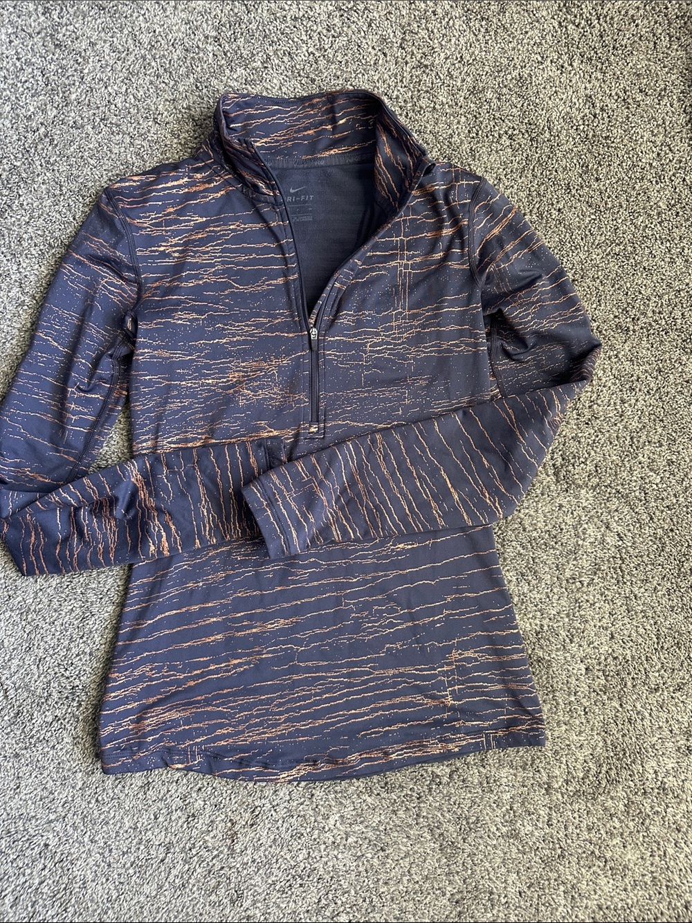 Nike Navy Quarter-Zip Pullover with Copper Stripe Pattern
